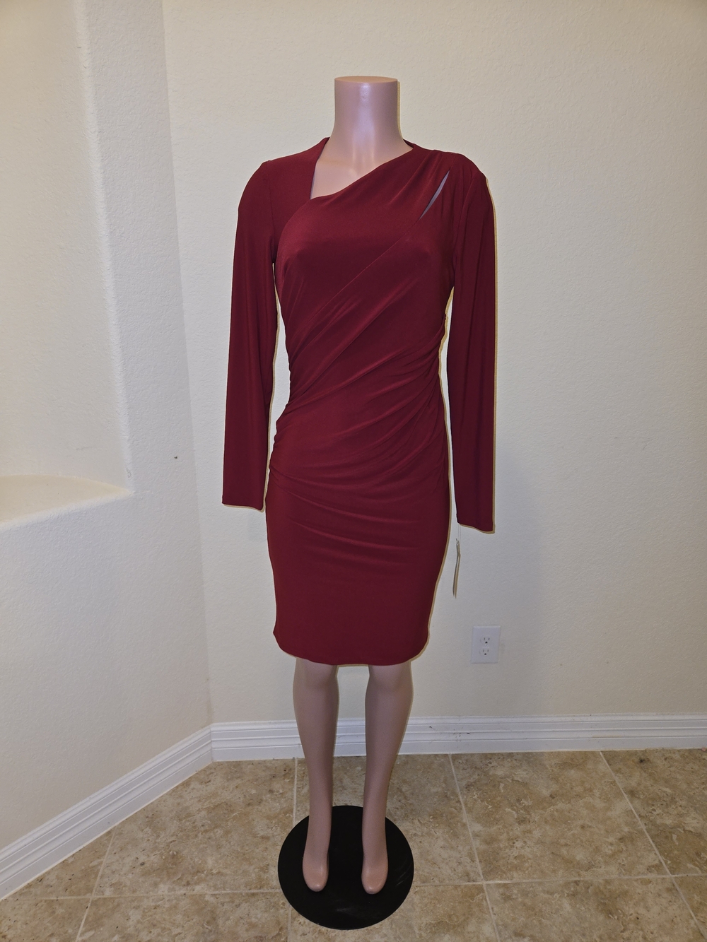 Lauren Women’s Long-Sleeve Ruched Sheath Dress - Burgundy